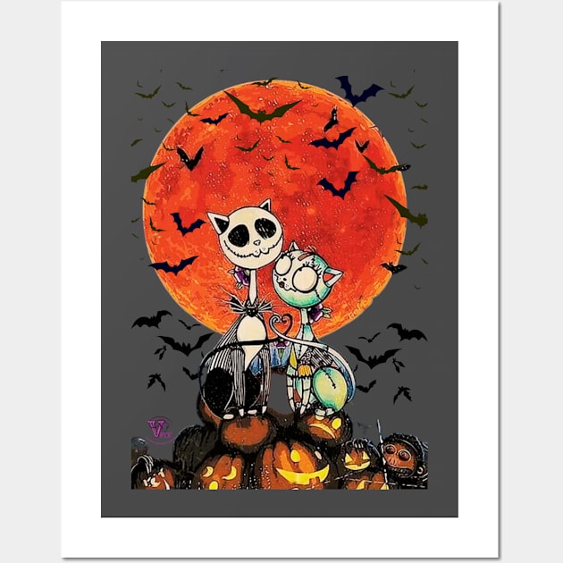 Funny Halloween nightmare before meow Wall Art by Viper Unconvetional Concept